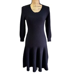 Lucy Paris Women's Black 3/4 Sleeve Fit & Flare Bubble Knit Textured Dress Sz S